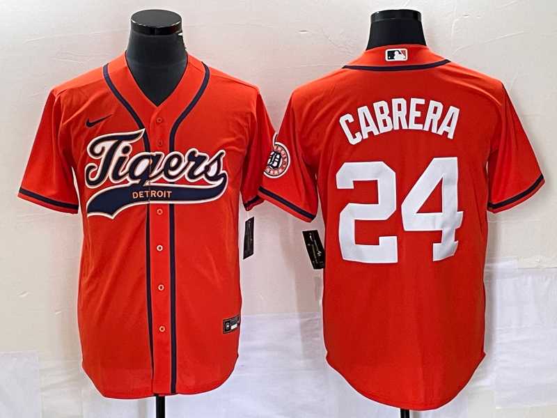 Mens Detroit Tigers #24 Miguel Cabrera Orange Cool Base Stitched Baseball Jersey->detroit tigers->MLB Jersey